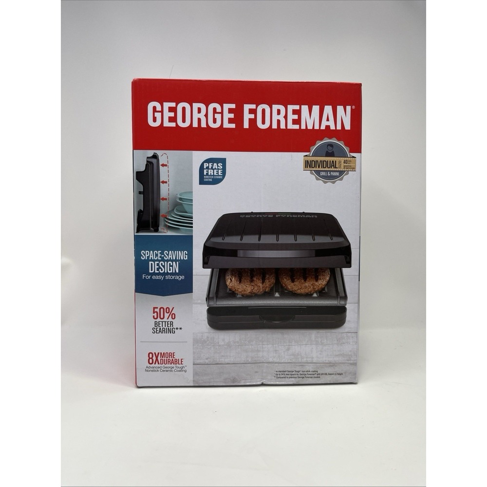 George Foreman Compact 2 Serving Grill Panini Press Nonstick Space Saving Design